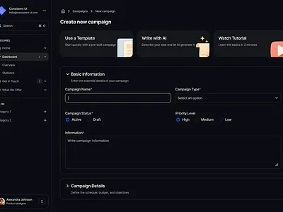Create new campaign - Consistent UI consistent ui consistentui design system dsm kit ui