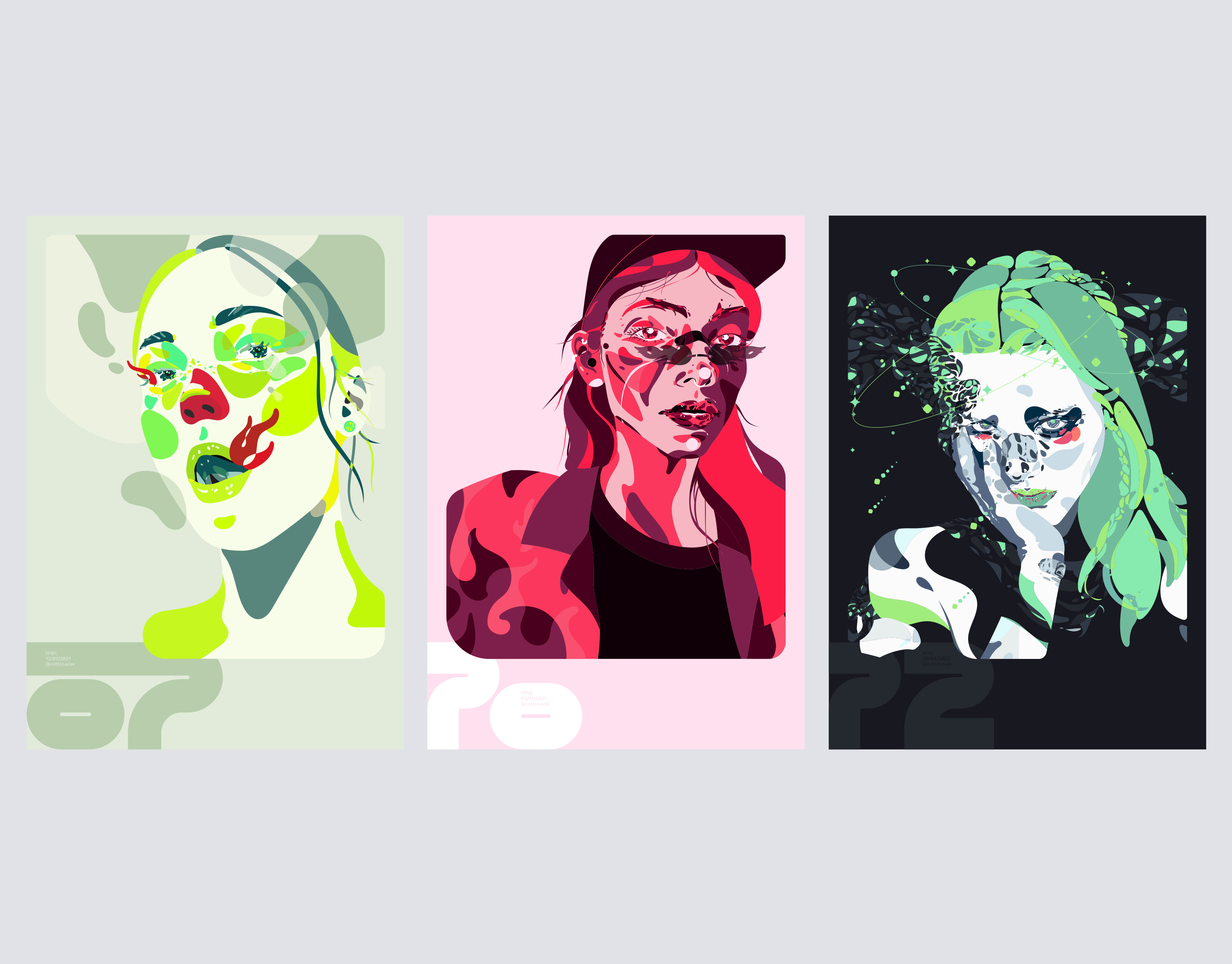 N07/N10/N12 - Poster series. black graphic design green grey illustration poster potraits red series yellow