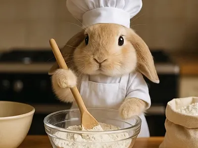 Sweet AI Magic: Bunny Baking Cookies 3d ai aiart animation branding characterdesign creativeai cuteanimals digitalart effects fantasyart graphic design illustration logo magic motion graphics photoshop ui wholesomecontent