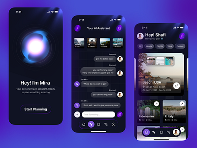 ✨ Mira – AI Travel Planner App aiapp aiuxdesign appconcept appdashboard appinteraction darkmode dsd futureofdesign futuristicui innovativeui minimalfuturism mobileappdesign moderninterface modernux productdesign smarttravel travelapp uidesigninspiration uniqueappdesign uxuidesign