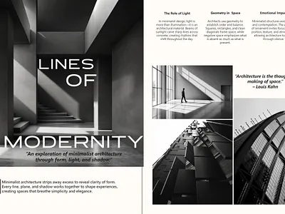 Lines of Modernity – Minimalist Architecture Magazine Spread architecture branding editorial design graphic design graphic designer indesign layout design magazine design magazine spread minimalism modern architecture publication design typography visual design