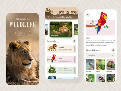 Wildlife App Ui Concept android app design animal app concept app design app interface app ui app ui designer apps ui design clean discovery forest minimal nature ui design uiux wild wild app wildlife wildlife app design zoo