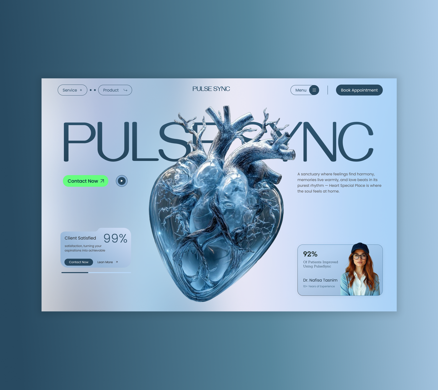 💙 HeartSync – Hero Section Design 3d modern ux trendy ui ux