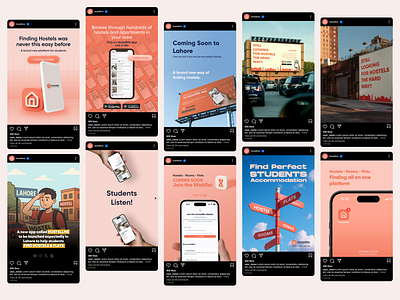 HostellMe - Find Perfect Students Accommodations branding design graphic design mockups posts social media