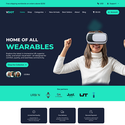 Vdot wearable ecommerce website ui design branding cart design ecommerce ecommerce website ui design figma graphic design online shopping ui ui ux vector wearbale website ui design