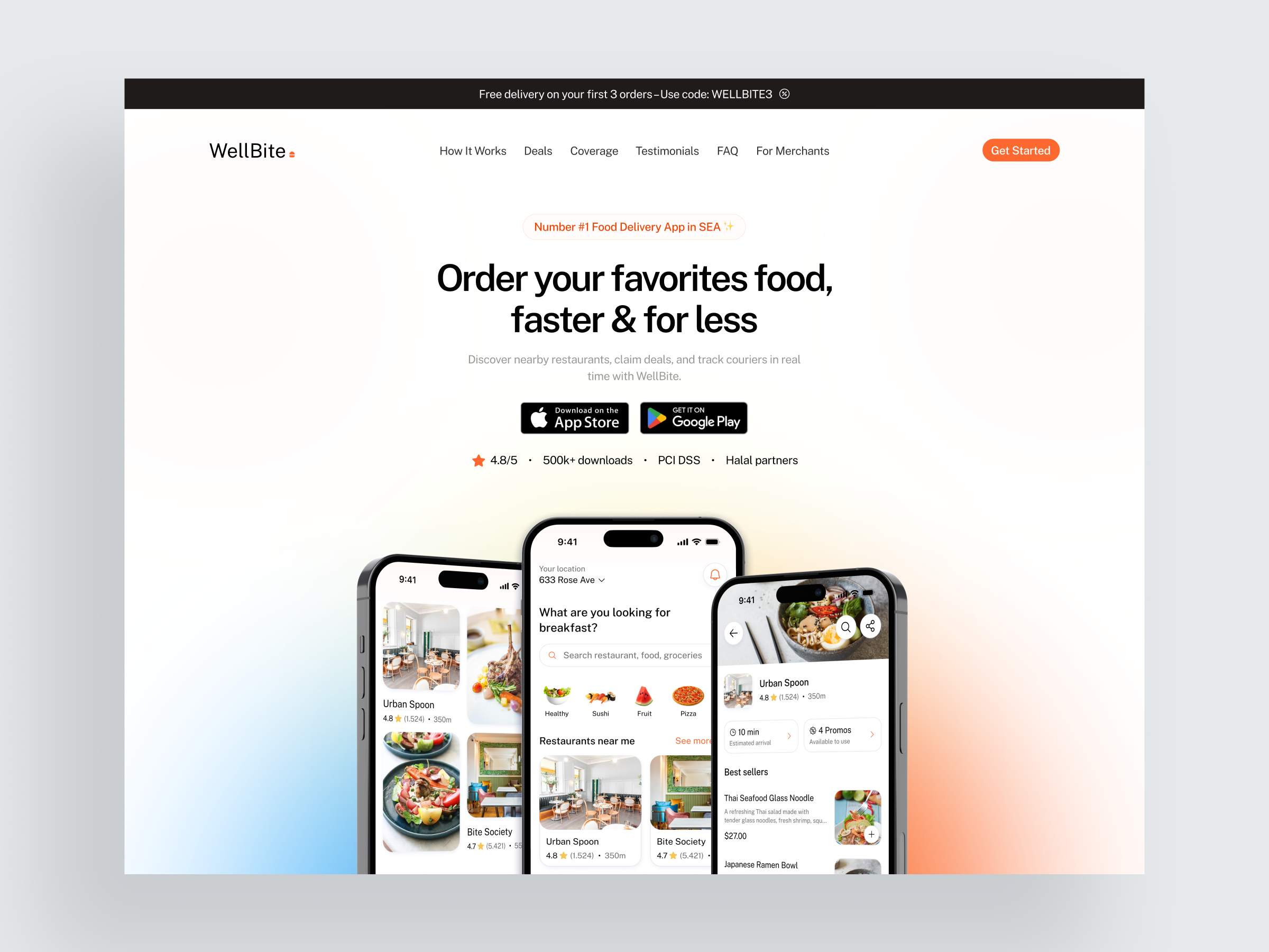 🚀 WellBite – Food Delivery App Landing Page app food landing page popular ui uiux website