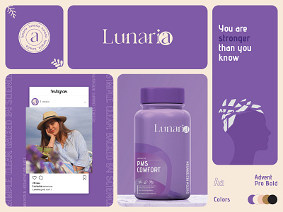 Lunaria - Logo design / Brand identity / Packaging / Supplement brand identity brand sign branding elegant graphic design healthcare logo logo design marketing ads design mental health meta ads design modern packagingdesign print professional social media assets supplement ui design visual design