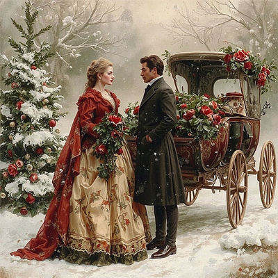 Old Fashion Yuletide cover art work graphic design historical romance illustration yuleide