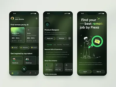 AI-Powered Job Finding App – Job Search UI/UX ai design ai jobs app design dark theme design design inspiration hiring app ios ios app job app job finding app job search job search app product design remote work saas ui ui design ux