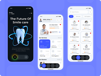 Dental Care App UI concept — BrightSmile! app booking branding clinic dental dentist healthcare hospital ios management medical records mobile app modernui patient product saas splash teeth ui ux