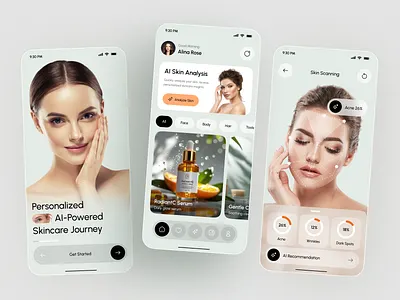 AI Skincare App – Smart Skin Analysis & Beauty Care UI Design ai mobile app design ai powered app ai skincare app app design beauty app design beauty tech app clean minimal app design cosmetic app ui health beauty mobile app healthcare app ui mobile mobile app modern mobile app design skin analysis app skincare app ui