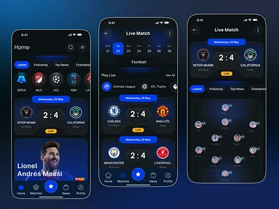 Sports Mobile App – Live Scores & Sportify UI football app game score app live score app match tracker ui mobile app design modern app design sportify ui sports app ui sports dashboard sports mobile ui sports news app ui ux design