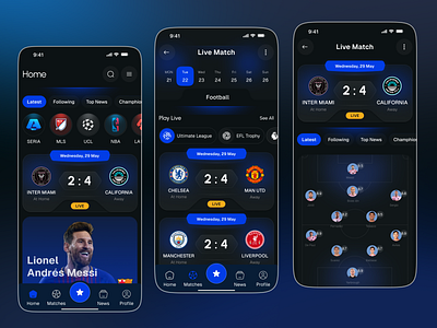 Sports Mobile App – Live Scores & Sportify UI football app game score app live score app match tracker ui mobile app design modern app design sportify ui sports app ui sports dashboard sports mobile ui sports news app ui ux design