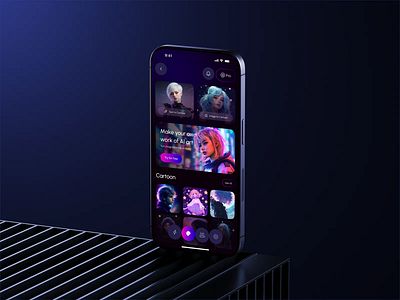 AI Avatar & Art Generator App ai ai art generator ai avatar ai avatar generator ai image generator ai photo app app design art artificial intelligence dark image ios mobile mobile app photo ui uiux