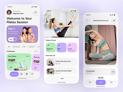 Pilates Workout App – Fitness & Wellness Mobile UI Design app design daily workout app exercise tracking app fitness app fitness app ui health fitness design mobile mobile app modern fitness app pilates app design pilates workout app wellness app ui workout mobile app workout tracker app yoga app ui