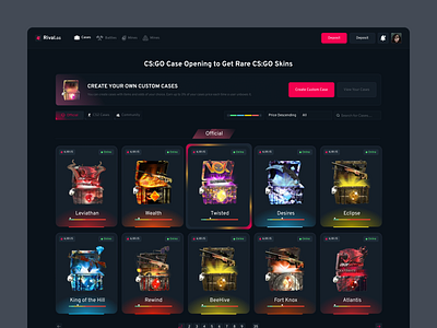 CSGO Case Opening Platform 3d animation battles branding case opening cases casino coinflip game game interface game ui graphic design logo lootboxes online casino product design roulette ui web design website