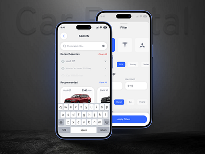 Car Rental UI/UX – Search, Filter, Rent. appdesign bookingapp carbooking carhire carrental carrentalapp cleanui filterdesign filterui minimalui mobileappdesign mobileui ridesharing searchandfilter searchbar searchui transportapp travelapp uidesign uiux