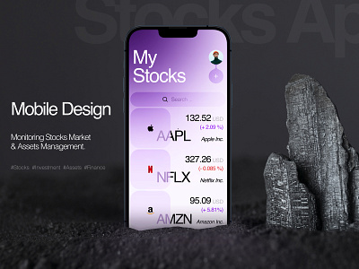 Stocks Mobile App 📉 amazon apple assets banking crypto currency finance financial fintech helvetica invest investment mobile money netflix stocks ui uidesign ux uxdesign