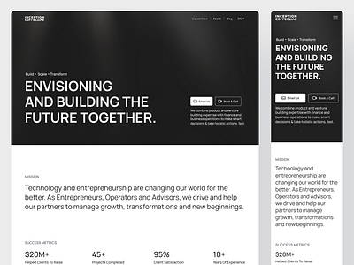 Venture Capital & Advisory Firm - Landing Page Design advisory website black white black theme dailyui figma graphic design landing page mobile website modern design new design ui ux venture capital website website design