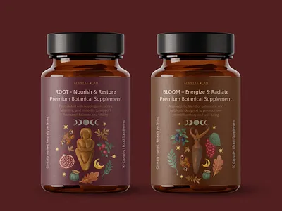 Female supplement label packaging design adobe illustrator branding design esoteric food graphic illustration label label and packaging design moon packaging supplement symbolic woman