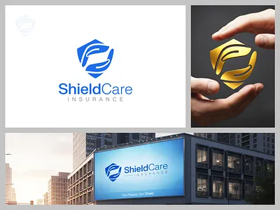 Insurance logo blue brand branding business care logo commercial financial financial logo hand icon insurance logo investment life logo logo design minimalist safe logo shield logo vector visual identity
