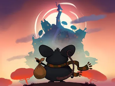 Pip and the Clock 01 animal animation book character clock colors dusk fable hill illustration mouse scarf story tale town wanderer