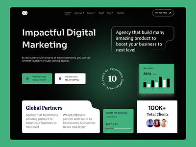 Digital Marketing Agency Landing Page ui design 3d adventure design animation apps banking app design branding clean dark theme design digital marketing figma graphic design landing page logo marketing motion graphics ui uiux uiux design web page
