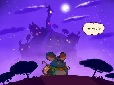 Pip and the Clock 03 animal animation book character cute dawn fable funny hill illustration mouse night scarf story tale town wanderer