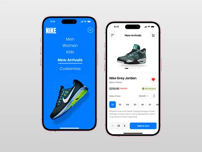 E-commerce Shoes App UI Design appui dailyui design designinspiration ecommerceui figma mobile nikeui shoppingapp ui uidesign uiux uxdesign web design