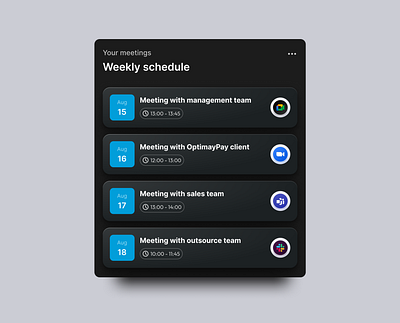 Meeting Schedule widget collaboration tool component dashboard design meeting scheduler productivity productivity tool project management team time management tool ui ui design uiux ux widget