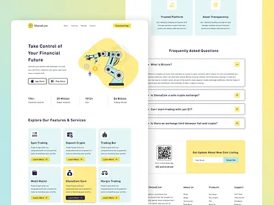 Crypto App Landing Page UI Design app landing bitcoin branding crypto app crypto homepage crypto wallet currency finance financial homepage graphic design logo robot shahriar durjoy shahriar uix shonacoin typography ui user experience user interface ux design