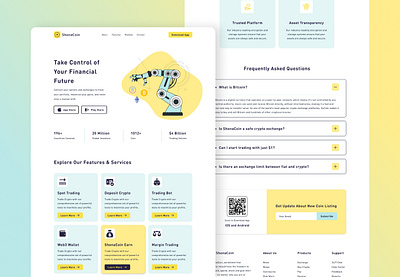 Crypto App Landing Page UI Design app landing bitcoin branding crypto app crypto homepage crypto wallet currency finance financial homepage graphic design logo robot shahriar durjoy shahriar uix shonacoin typography ui user experience user interface ux design