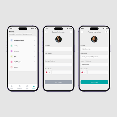 Profile Page mobile design profile page settings page ui design ux