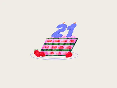Birthday cake 21 blue cake candle comercial fire fruit green illustration lettering number party piece pink plate red strawberry sweet sweety typography