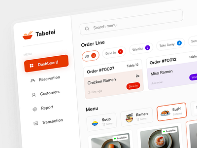 Tabetei — Streamlined POS Dashboard for Japanese Restaurants cashier dashboard dashboardpos design figma fnb food graphic design japanese orange point of sales pos restaurant ui uidesign uiux uiuxdesign ux uxdesign website