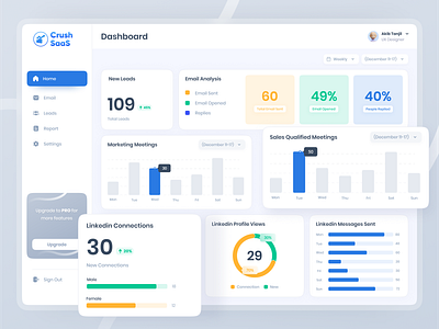 Crush SaaS - Marketing Dashboard admin panel admin ui analytics dashboard dashboard design dashboards dashbord lead lead generation marketing metrics saas saas website sidebar software stats ui ux user dashboard userinterface ux