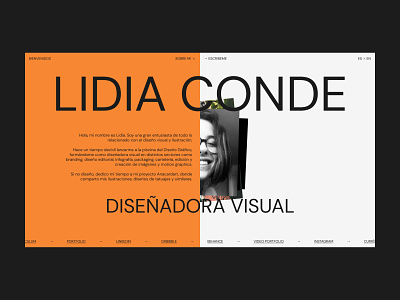 Lidia Conde personal portfolio about big bold brutalism clean contact contemporary creative design floating grey home layout menu minimal nolayout portfolio simple typography webdesign
