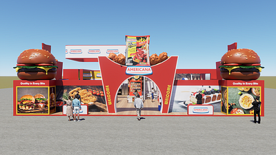 Americana Gourmet Style Booth 3D Design 3d 3d art 3d blender 3d design branding exhibition exhibition booth food booth gourmet render