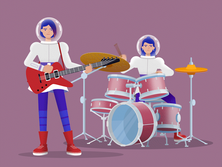 Space Rock Band 2danimation after effect animation animation character design demo videos design drawing explainer videos illustration mood motion graphics photoshop