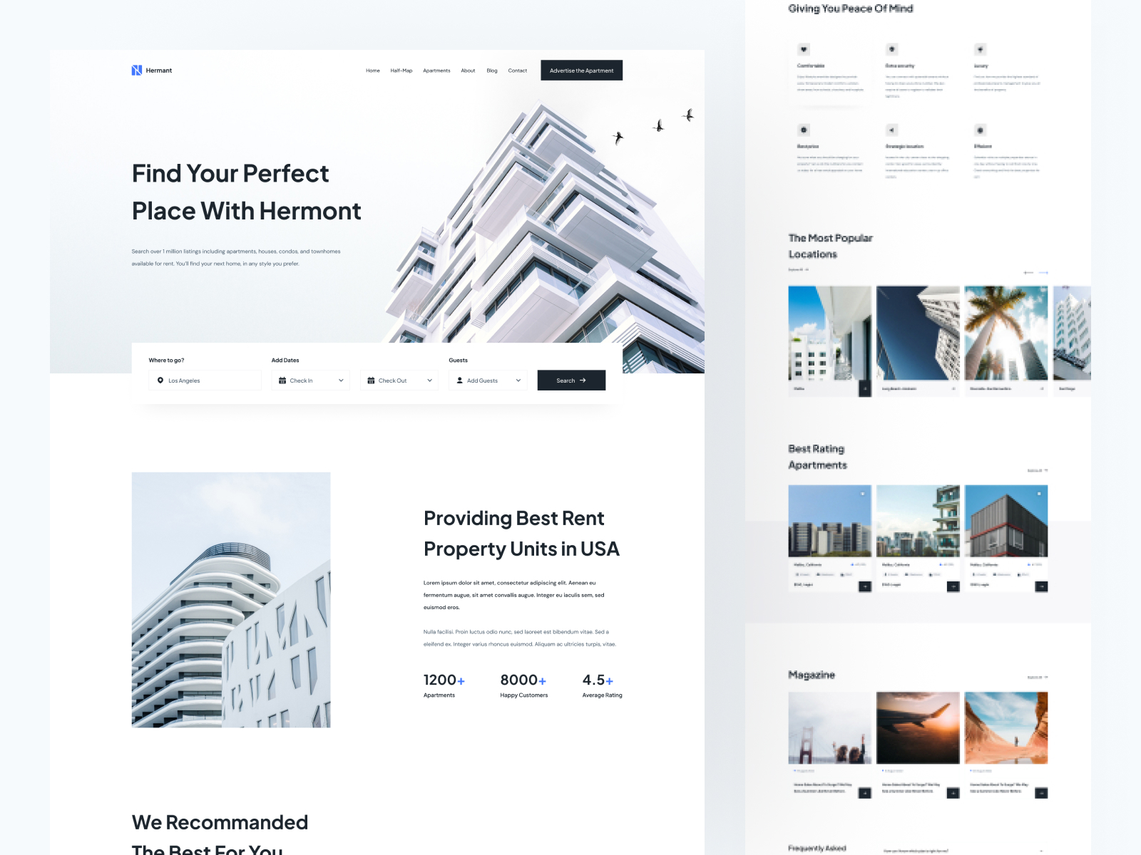 Rental Property Platform agency apartments clean design figma homepage landing page light listing minimal platform real estate simple ui ux web web design website