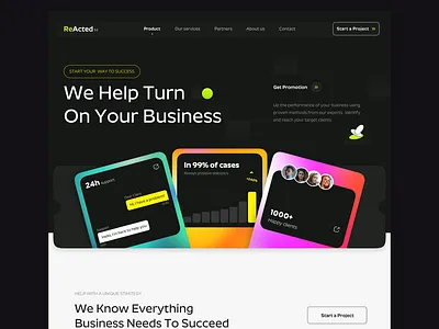 Reacted landing page business dark design digital marketing flat home landing layo marketing page pricing saas scroll studio ui ux