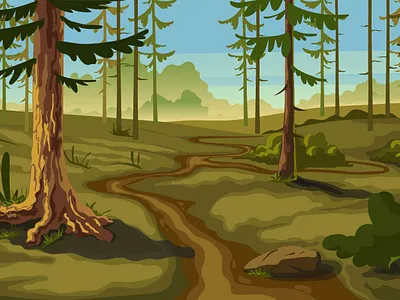 Forest path 2d background environment forest illustration landscape nature path pine tree vector