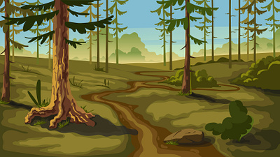 Forest path 2d background environment forest illustration landscape nature path pine tree vector