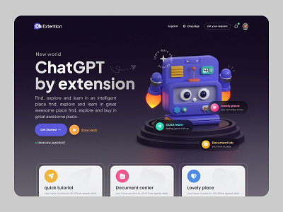 Chat gpt extension web ui 3d 3d render application chatgpt finance header hero landing page learning mobile product design robot trend ui web web design