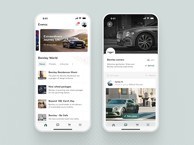 Bentley World app automotive bentley car community concept events facebook instagram map mobile news platform post profile reddit social ui ux vahicle