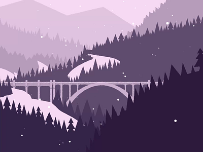 Through the country in winter 2d animation bridge forest illustration landmark motion graphics mountain snow train travel winter