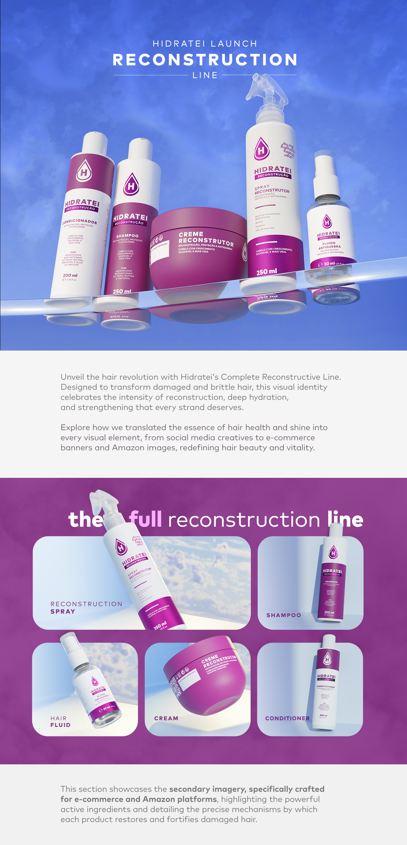 Reconstruction Line | Hidratei's Launch Campaign 3d beauty industry branding design graphic design haircare logo product design