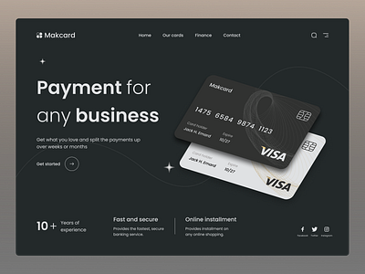 Makcard - Credit Card Landing Page banking branding business card credit card dark theam design figma home page landing page logo online payment transection ui ux vector visa web website