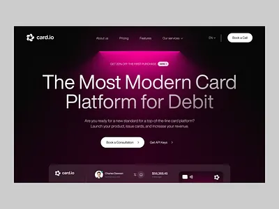 Landing page UI for finance company best design 2023 card debit design finance financial fintech homepage interface landing page minimal modern design money neon saas startup trend ui ux web design website