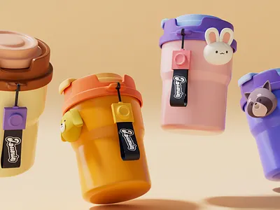 Cup design 3d animal blender bottle brand branding c4d color colorful cup design graphic design illustration ip logo mascot modeling rendering